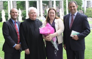 2014 Distiguished Educator Maria Pilar Paradiso with, from left, Link School Director of Admissions Greg Silver, Delbarton Headmaster Br. Paul Diveny and Delbarton Director of Admissions Dr. David Donovan